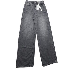 NA-KD Jeans Womens‎ EU 34 Dark Grey Fold Up Loose Denim Organic Cotton Wide Leg